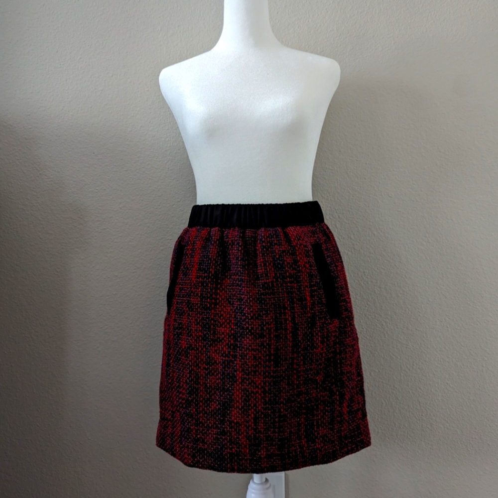 LOFT MULTICOLOR CAREER BLACK WAISTBAND MINI TWEED SKIRT SIZE: XSP